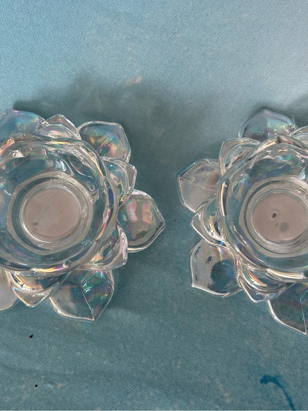 Iridescent Glass Lotus Tealight Candle Holders - Set of 2